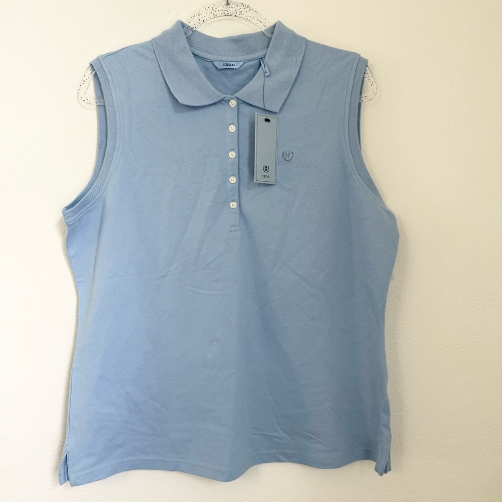 IZOD Blue Cotton Blend Sleveless Polo Shirt Women’s Size XL NWT